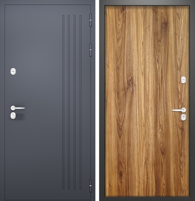 Дверь с порошковым напылением RAL с рисунком на металле и МДФ со шпоном