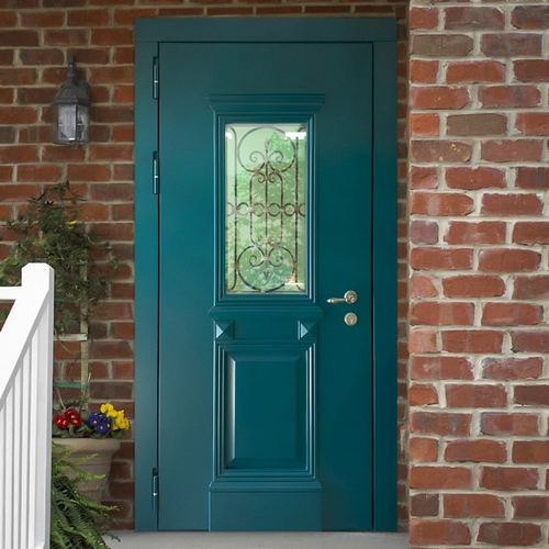 Дверь со стеклом и кованой решеткой Дверь со стеклом и кованой решеткой